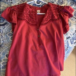 Red flutter sleeve Rebecca Taylor La Vie top